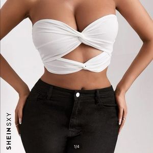 SHEIN strapless white crop top